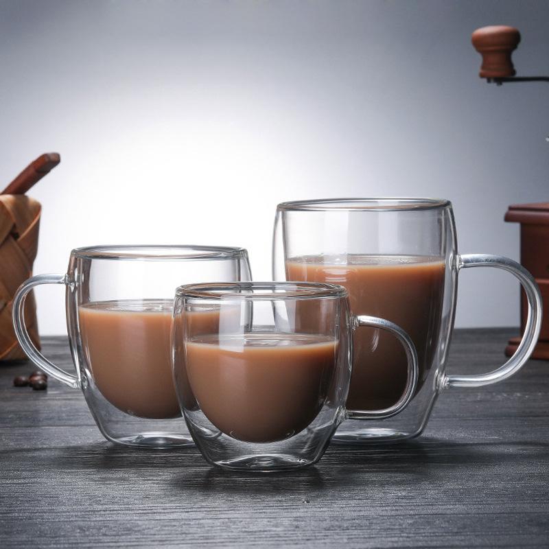 

Double Wall Glass Coffee Mugs Milk Mug with Handle Cappuccino Latte Hot Drink Classic Coffee Glass Set Heat Cold Resistant Glass 150ml прозрачный