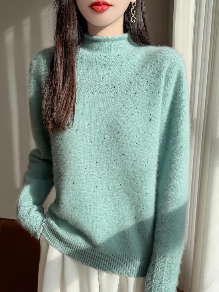 Women's Skin-Friendly Wool Knit Cardigan – Autumn/Winter Half-High Collar Sweater Coat for Commuting and Style