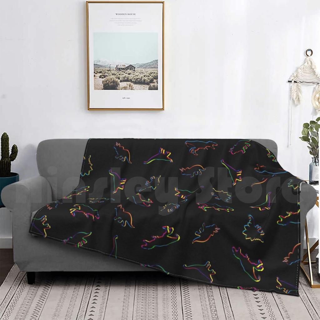 Cmyk Dinosaurs ( Black ) Blanket For Sofa Bed Travel Dinosaur Herbivore Carnivore Dino T Rex Tyrannosaurus