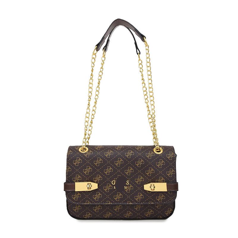 Platynowa Torebka na Ramię z Łańcuszkiem - Modna Mała Kwadratowa Damska Torebka z Teksturowanym Nadrukiem