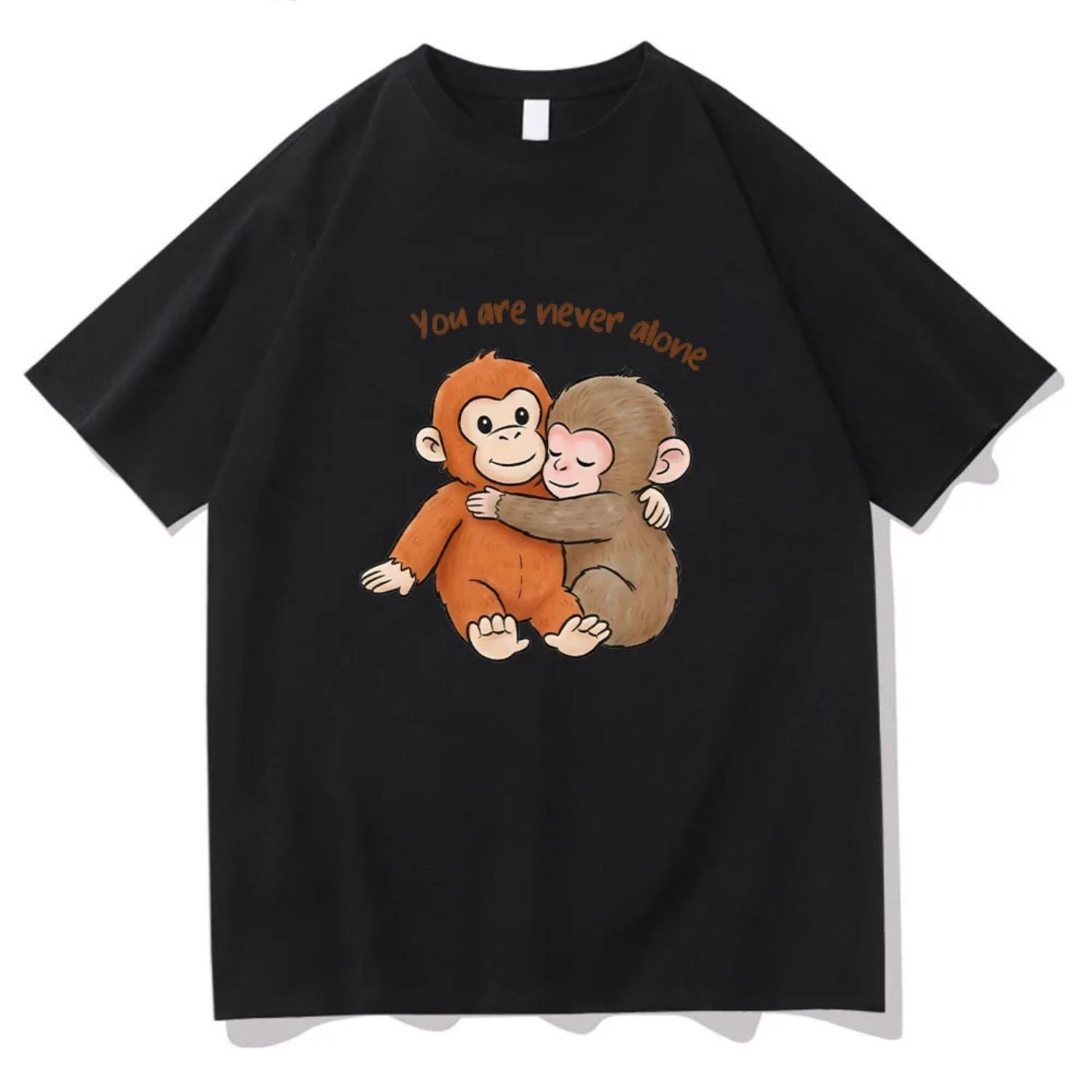 

2026 New Punch Monkey Cute Baby Monkey with Plush Toy Graphic Men T Shirts Emotional Animal Lovers Pure Cotton Top Women Men Tee S