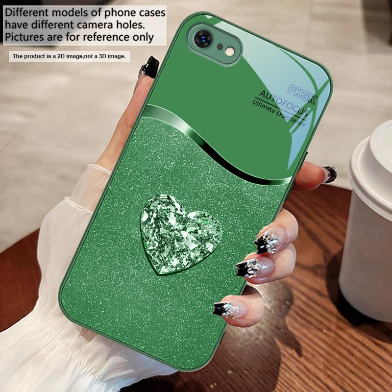 Gradient Diamond Love For iPhone 17 Air 16 E 15 14 13 Plus 12 Mini 11 17 Pro Max XR Xs Max 16E 7 8 Tempered Glass Phone Case
