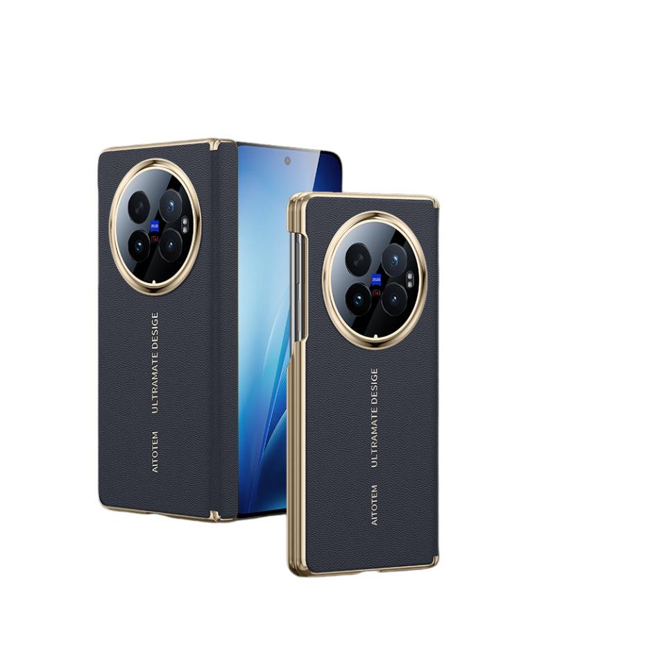 Applicable to VivoXfold1 mobile phone case second change XT plain leather double central axis lens anti-drop magnetic folding screen  case