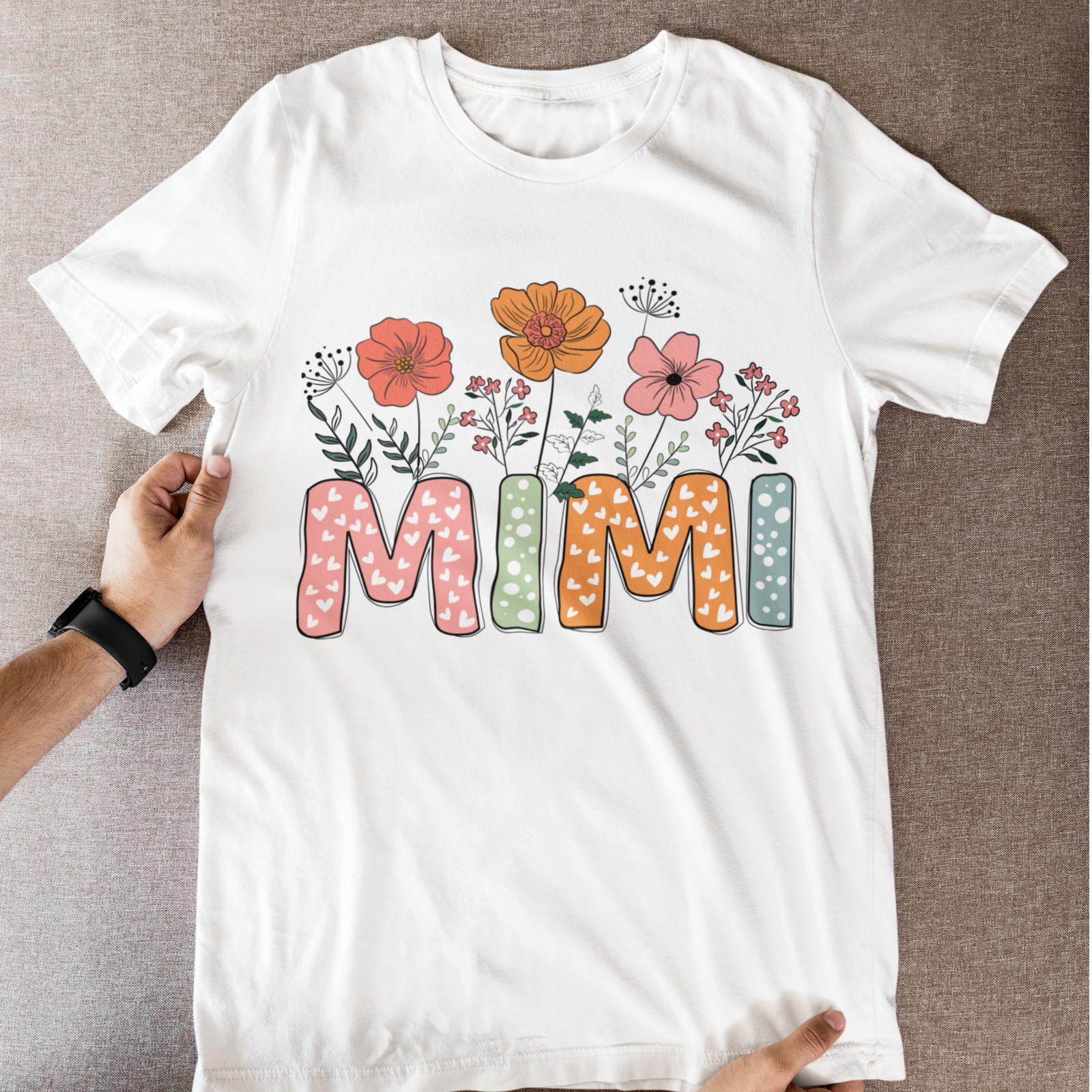 Mimi Floral T-Shirt Grandma Mothers Day Gift Cute Spring Flowers Tee M