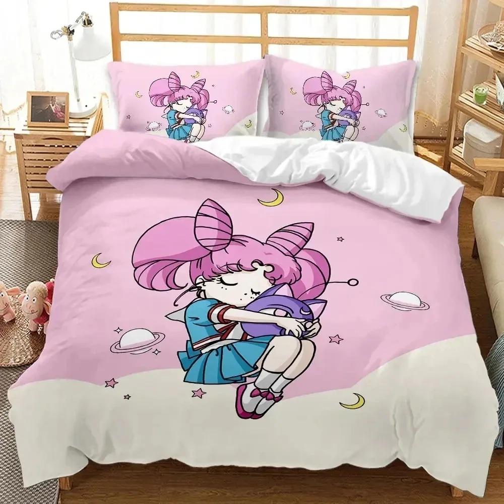 Cartoon S-Sailor-M-Moon Bedding Set,Boy&Girl Duvet Cover Pillow Case Gift, Home Bedroom Quilt Set Large King 260x220cm
