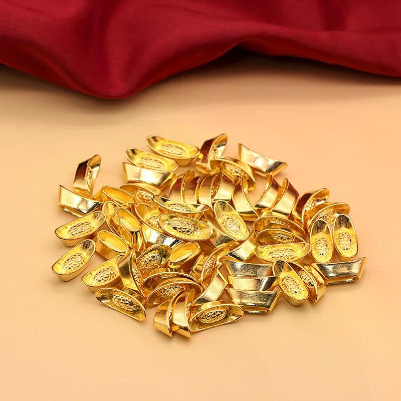 Year New Bar Lucky Money Prosperity Ingot Gold Chinese Yuan Bao Wealth Golden Statue Ingots Decor Ornament Decorative 10pcs