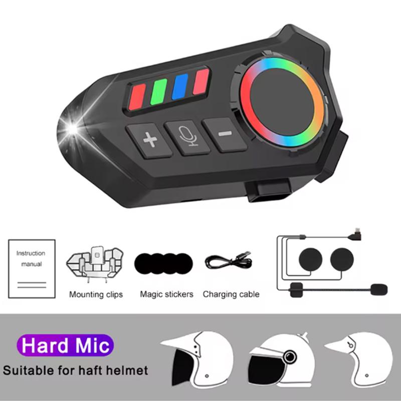 

K06 RGB Bluetooth Гарнитура для шлема V5.4 Handsfree Водонепроницаемый Голосовой ассистент Шумоподавление С фонариком 800 мАч Долговечный Hard Microphone