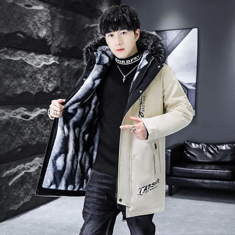 Men's Winter Fleece-Lined Hooded Cotton Coat - Color-Blocked, Warm, Mid-Length