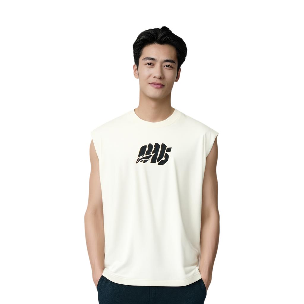 Li Ning Tank Tops Men's Ivory Crew Neck Moderate Straight Fit AVSV067-1