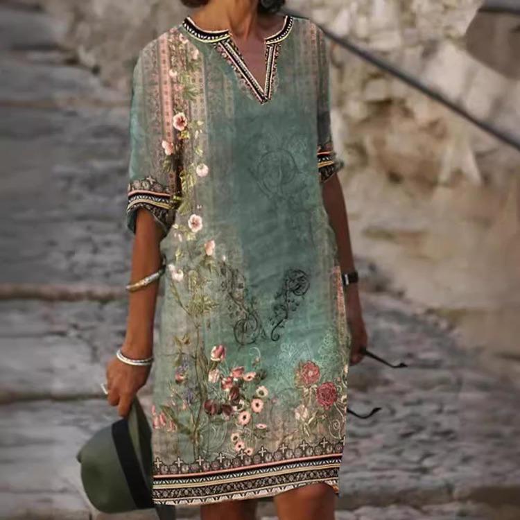 Women's Ethnic Style V-neck Printed Casual Dress Spring Summer 2023