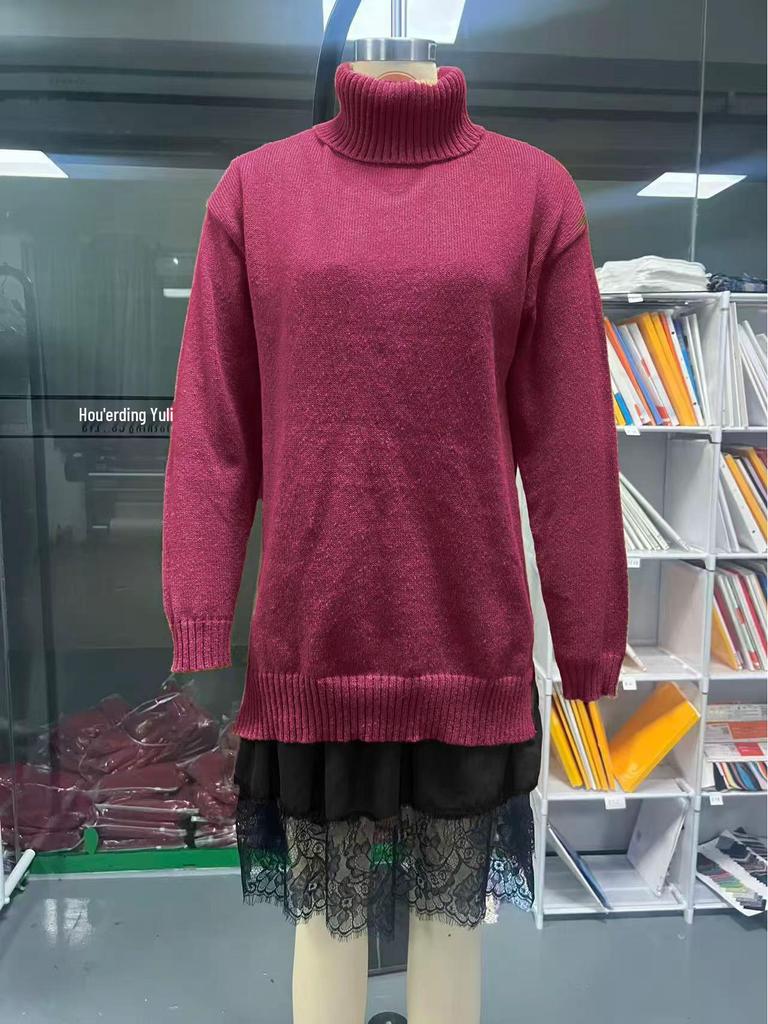 2025 Trendy European & American Knit Top and Lace Trim Dress Set for Women