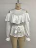 Elegant Off-the-Shoulder Ruffled Satin Blouse with Long Sleeves (Spring/Autumn 2025 Collection)