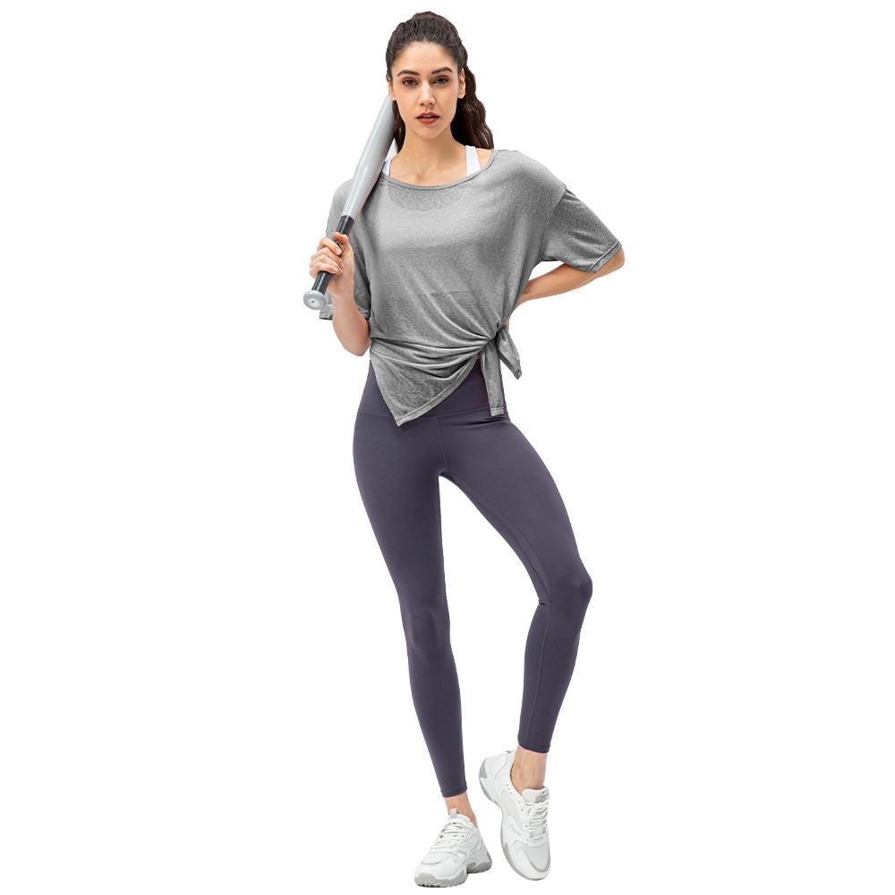 Women's Sports Cover-up Light Breathable Tops Running Loose Short Sleeve Slit Quick-drying Yoga T Shirts
