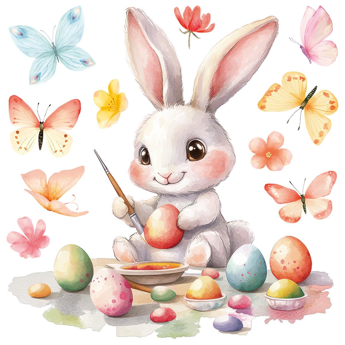 

Великодні статичні наклейки на вікно Дизайн із кроликом та яйцем Декорація для дверей та скла будинку 2026 30cmx30cm різнокольоровий