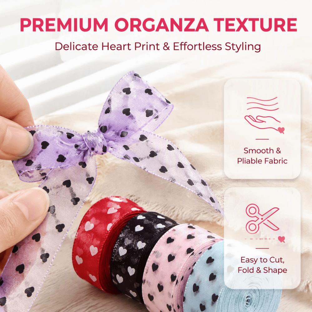 Heart Print Heart Ribbon Sheer Organza Craft Ribbon Gift Embellish Organza Tape Garment Trim