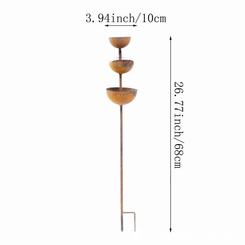Rusty Garden Rainwater Collector Decoration Outdoor Three Cup Integrated Rainwater Container Ground Plug