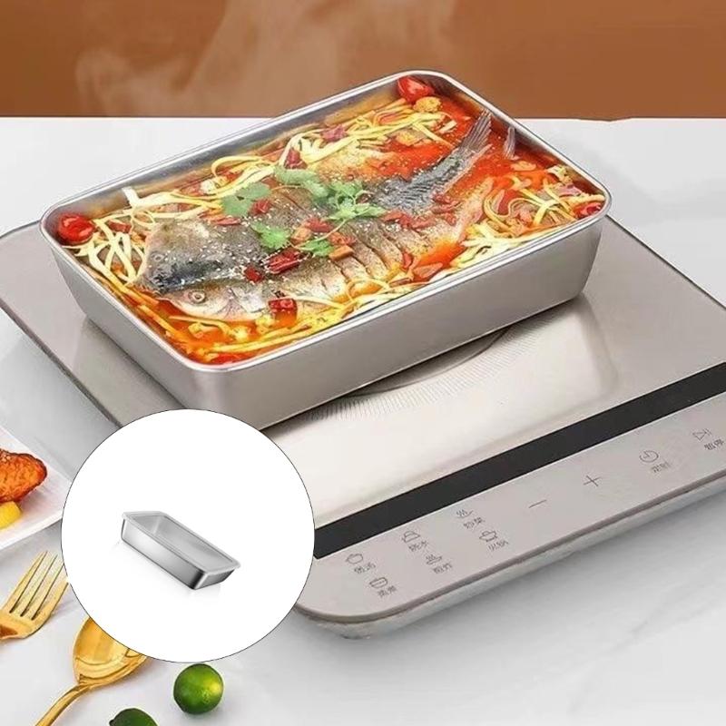 Stainless Steel Kitchen Serving Platters For BBQ Party Rustproof Metal Food Container With Sealable Cover