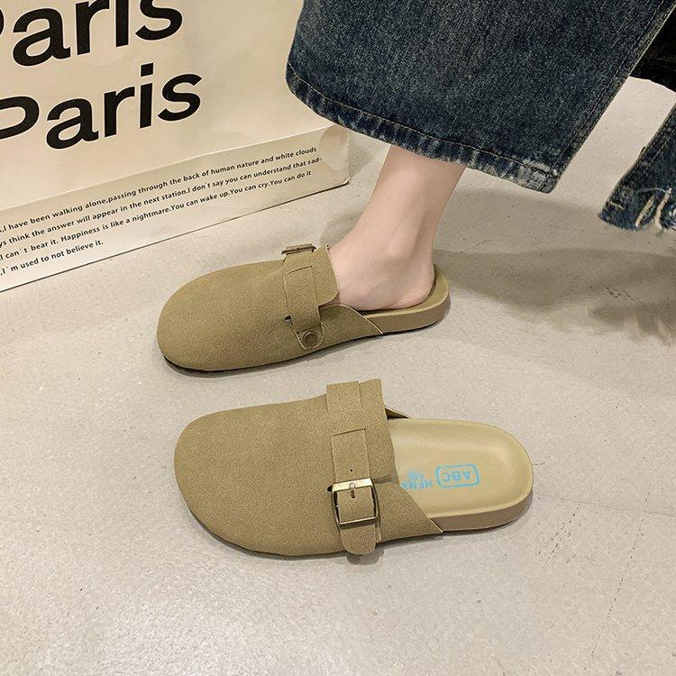Baotou half-drag women's outer wear summer new simple flat-bottomed casual women's shoes student round head slippers