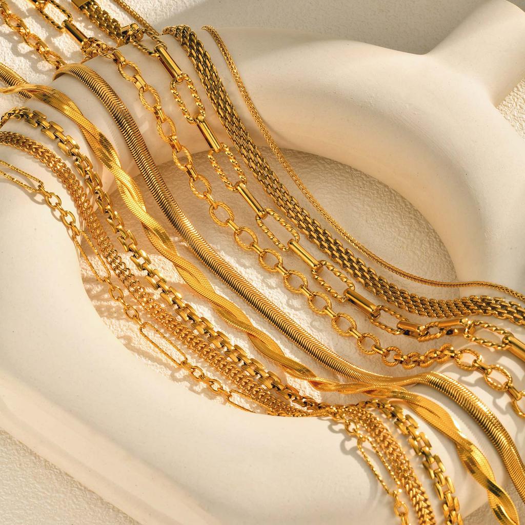 Stainless Steel Strap Chain Handmade Chain Necklace for Women,Gold Color Flat Snake Chain Mesh Necklaces,Classic Jewelry Gifts