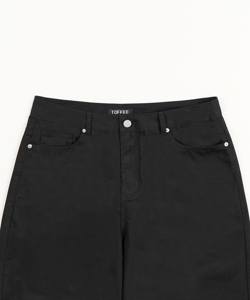TOFFEE Curved Barrel Cotton Pants (Black)