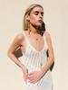 Sexy Knitted White Hollow Oblique Striped Sling Deep V-neck Dress 2025 Female Summer Slim Beach Vacation K137