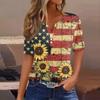 Women's T Shirt Tee Independence Day Printed Button Short Sleeve Tunic Daily Weekend Fashion Basic V- Neck Regular Top
