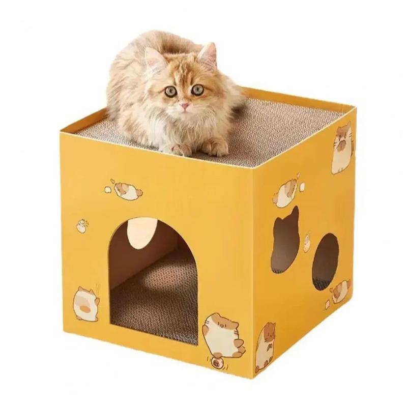 Maison pour Chat en Carton Boîte à Gratter Salon Lit avec Plateau Grattoir pour Chats Chatons Petits Animaux