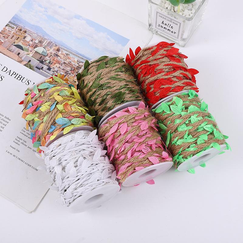 Simulation Leaf Hemp Rope Color Woven Rope Handmade Wedding Packaging Diy Rattan Decorative Green Leaf Hemp Rope 10 Meters