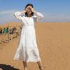 Spring/Summer 2025 Women's White Pure Cotton V-neck A-line Long Dress - F2075