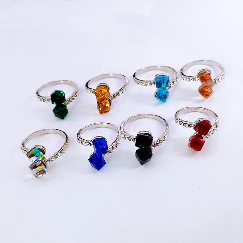 10 pezzi nuova moda quadrato tridimensionale cristallo vetro mano gioielli anello diamante indice anello