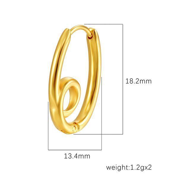 INS European and American fashion geometric oval stainless steel ear buckle women's trend plated 18K gold knotted personalized earrings