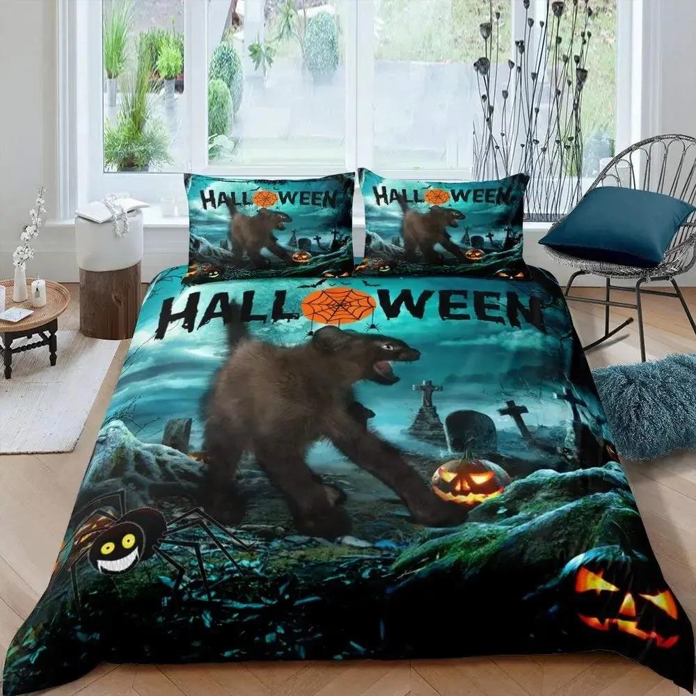 Halloween Tree Horror Theme Gothic Spooky Bedding Set Boys Girls Twin Queen Size Duvet Cover Pillowcase Bed Kids Adult