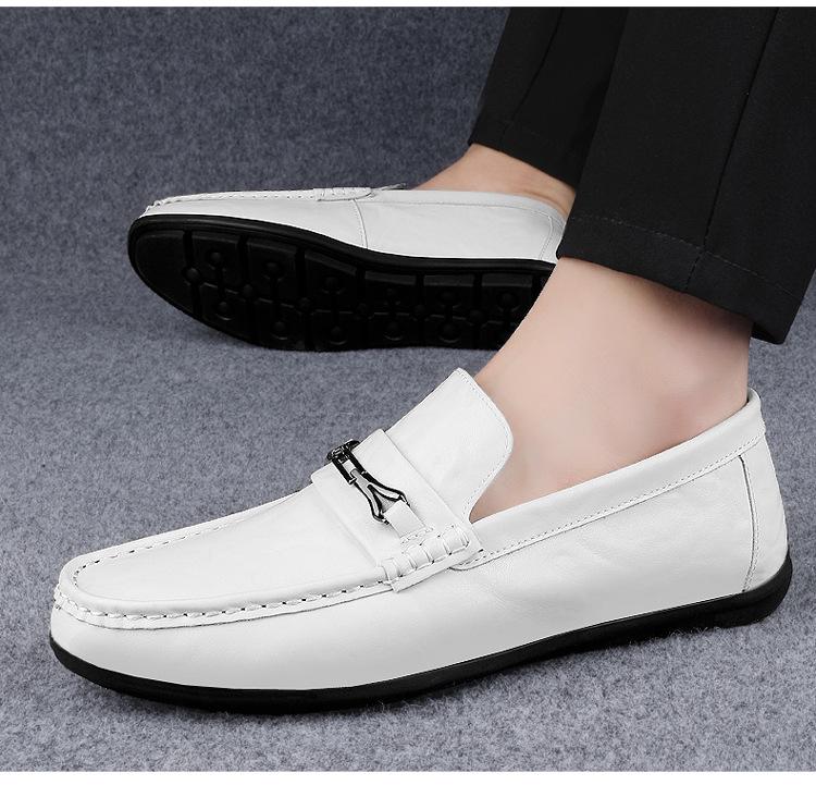 Men's Genuine Leather Slip-On Loafers: Spring & Autumn Trendy, Soft Sole, Large Size Flat Shoes