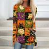 Women's Halloween Printed Long Sleeve Round Neck T-Shirt Mid-Length Casual Top