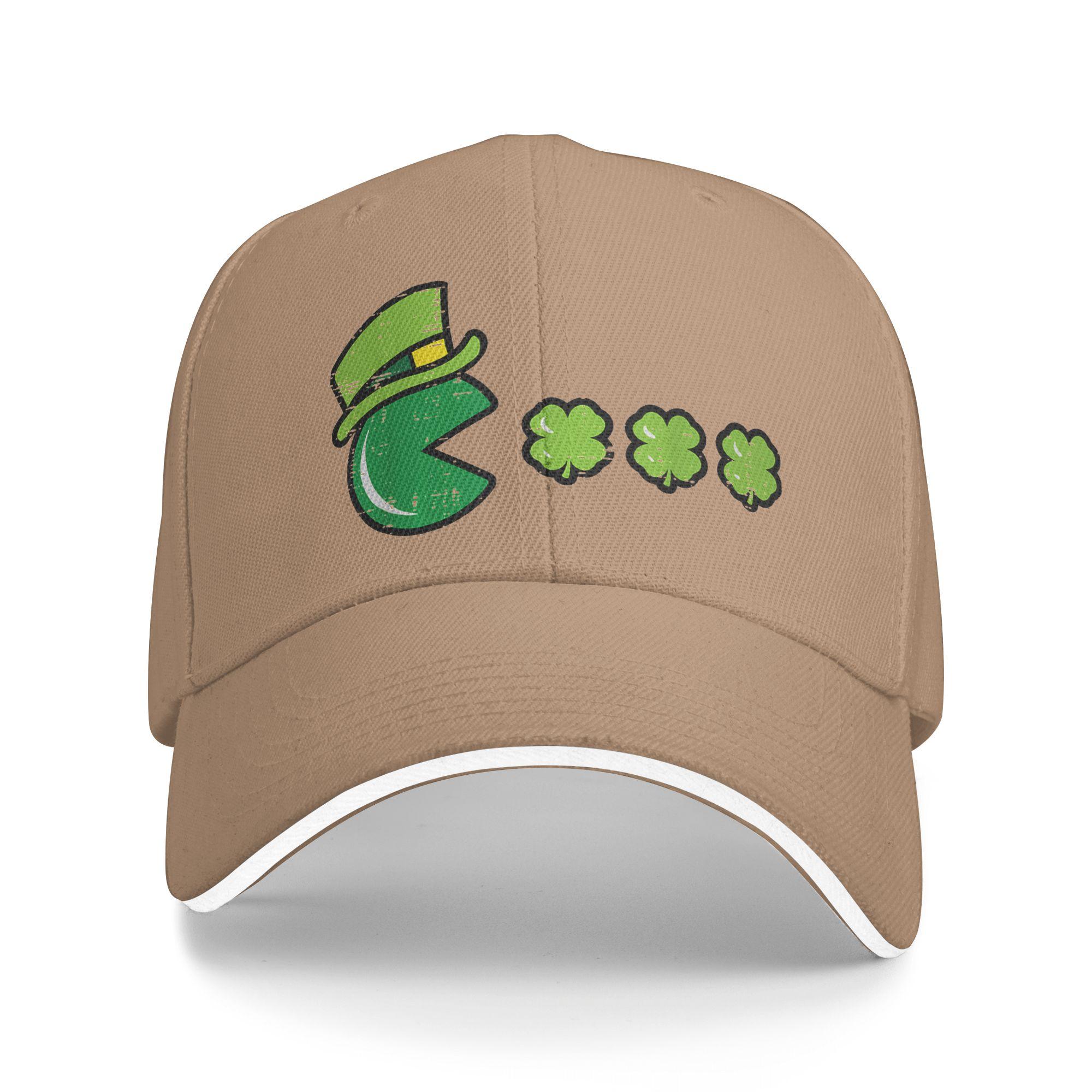 St Patricks Day Eating Shamrock Retro Gamer Casual Baseball Cap Tennis Skate Trucker Hat Summer Male Fitted Retro Baseball Caps One Size хаки