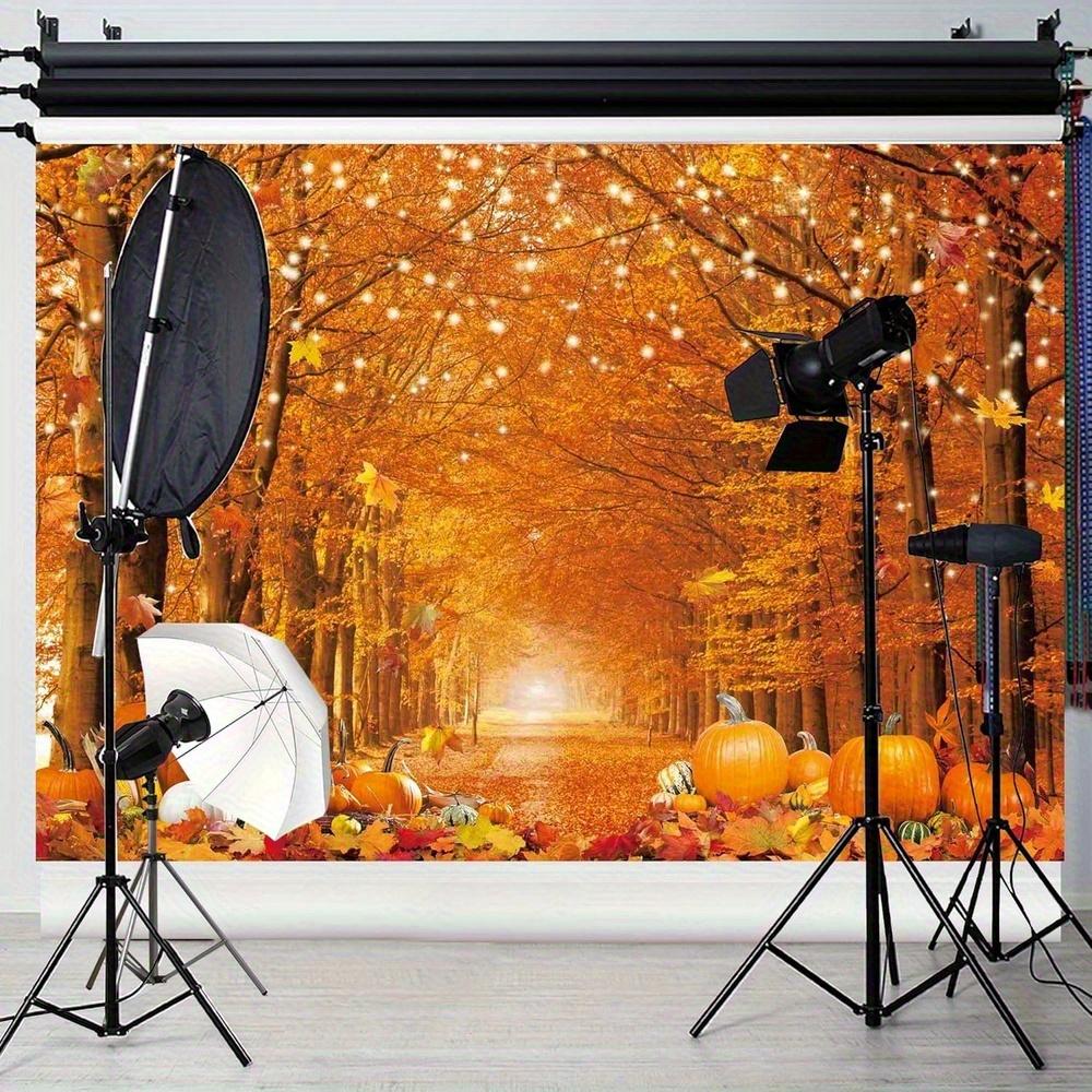 Colorful autumn maple leaves and pumpkin background cloth - Thanksgiving decoration, made of durable polyester