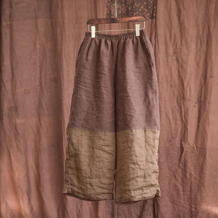 New Splicing Cotton and Linen Pants Wide-leg and Wide Casual Pants Sun Protection Elastic Loose Large Size Nine-point Pants