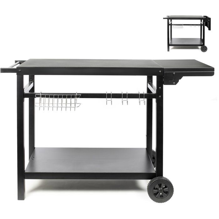 Cart for Plancha with Folding Shelf - LIVOO - GS170N - 2 Serrated Wheels Ø15 Cm - Top Shelf 85 X 50 Cm