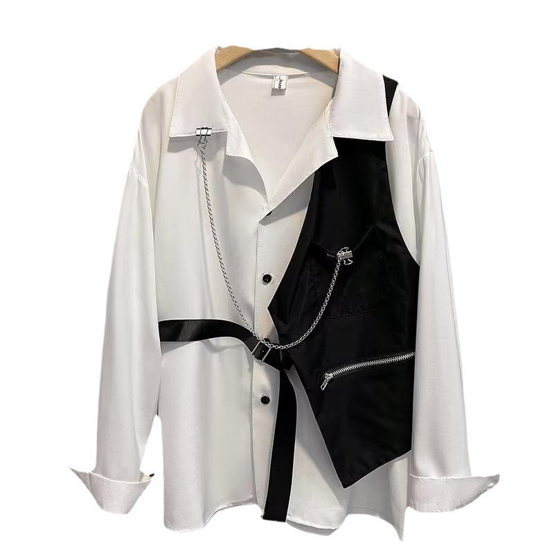 Men's Hong Kong-Style Long-Sleeve Hip-Hop Fashion Jacket-Shirt