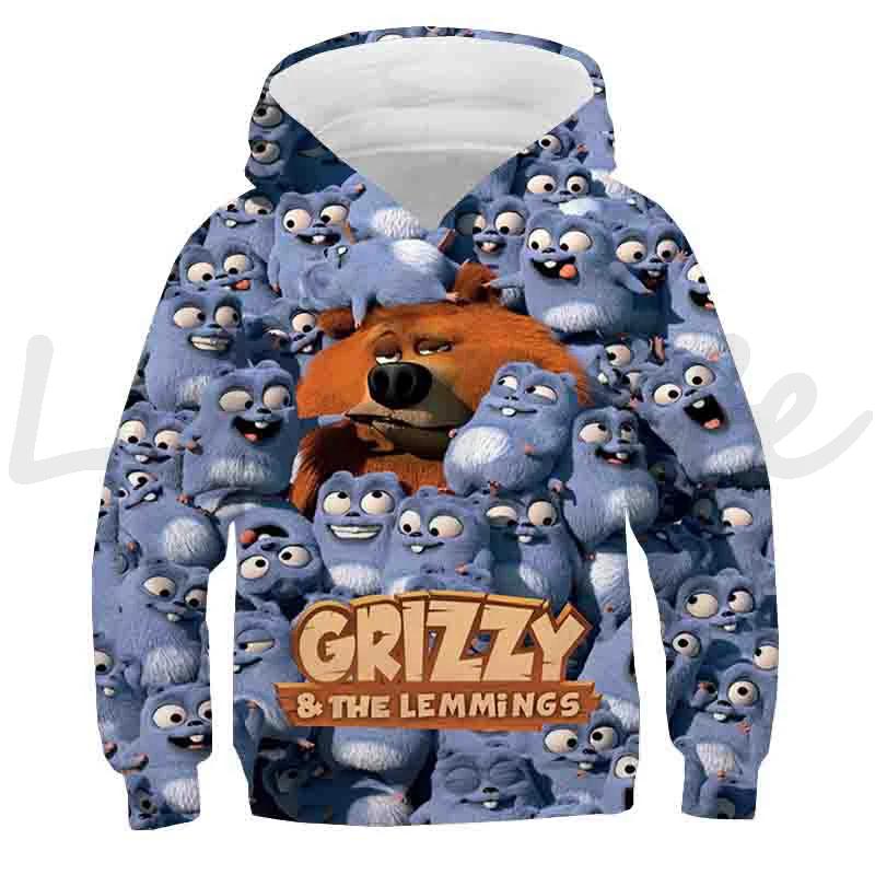 Grizzy i Lemingi Bluzy Dziecięce Casualowe Bluzy z Kapturem Topy Sudadera Chłopcy Dziewczynki Słońce Niedźwiedź Grizzly Bluzy z Kapturem Dzieci Bluza z Kapturem