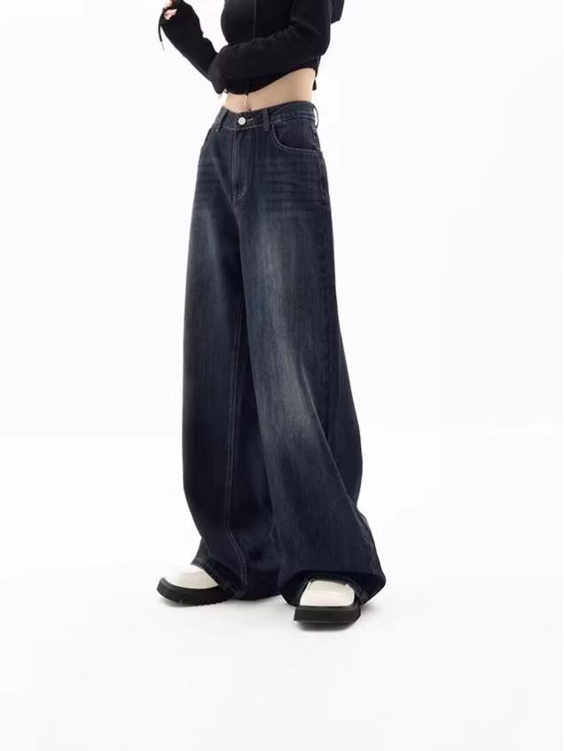 Women's Retro Harajuku Wide-Leg Jeans with Pockets - Oversized Korean Street Fashion for Autumn