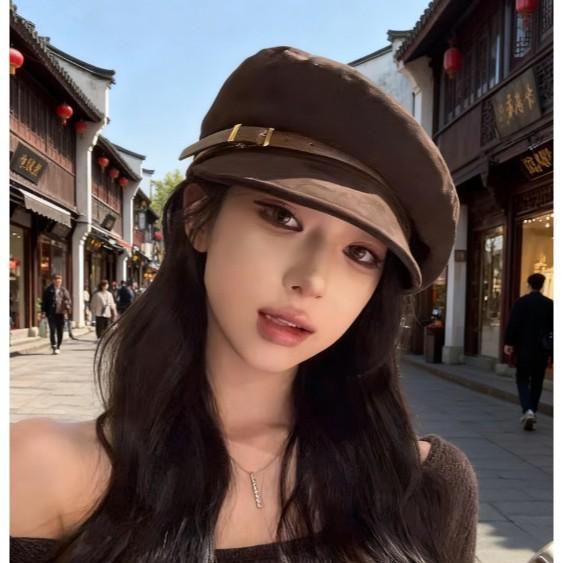 Korean Style Retro Suede Beret with Wide Brim for Autumn and Winter