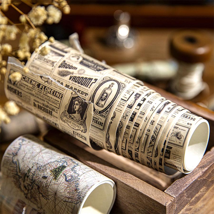 2/4Rolls Self-Adhesive Vintage Ledger Tape DIY Collage Handicraft Art Office Study Washi Tape Journal Decor Birthday Gift XJM
