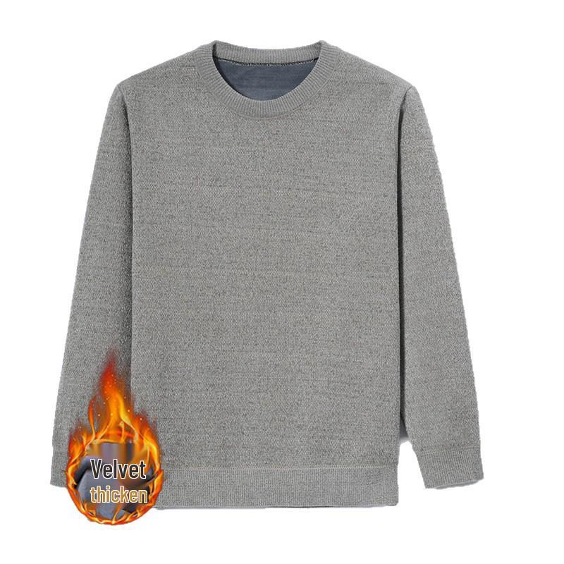 2025 Winter Men's High-End Fashion Knitted Sweater, Plus Velvet Thickened Long Sleeve Base Layer