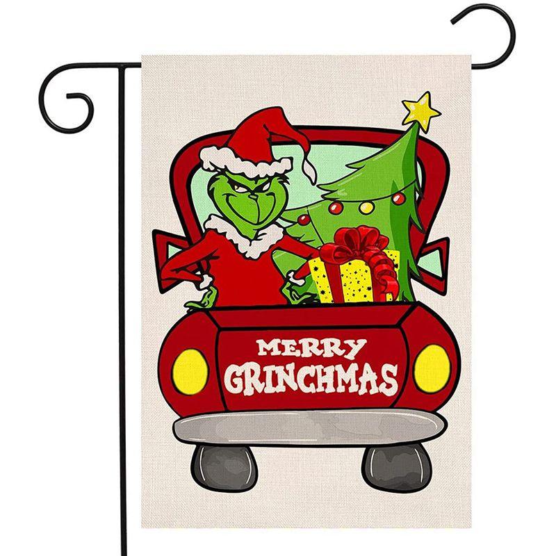 Steag de Grădină de Crăciun Grinch Decor Festiv pentru Curte In Imprimat Față-Verso In