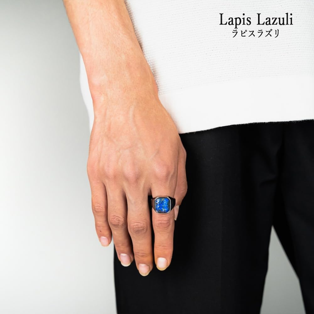 Prsten s lapis lazuli, pečetní prsten, stojánek na pečetní prsten, chirurgická nerezová ocel, nerezová ocel, přírodní kámen, kámen s kamenem, stříbro, velikost [Cisst]