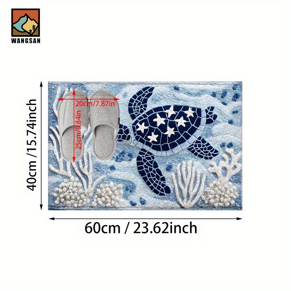 Sea Turtle Ocean Print Bath Mat Non Slip Washable Bathroom Rug Blue White Marine Decor Kitchen Entryway Floor Mat 1PC
