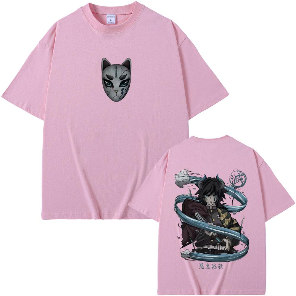 Anime Demon Slayer Tomioka Giyuu Double Sided Print T-shirt Men Women Clothing Cartoon Oversized T Shirts Man Casual Cotton Tees