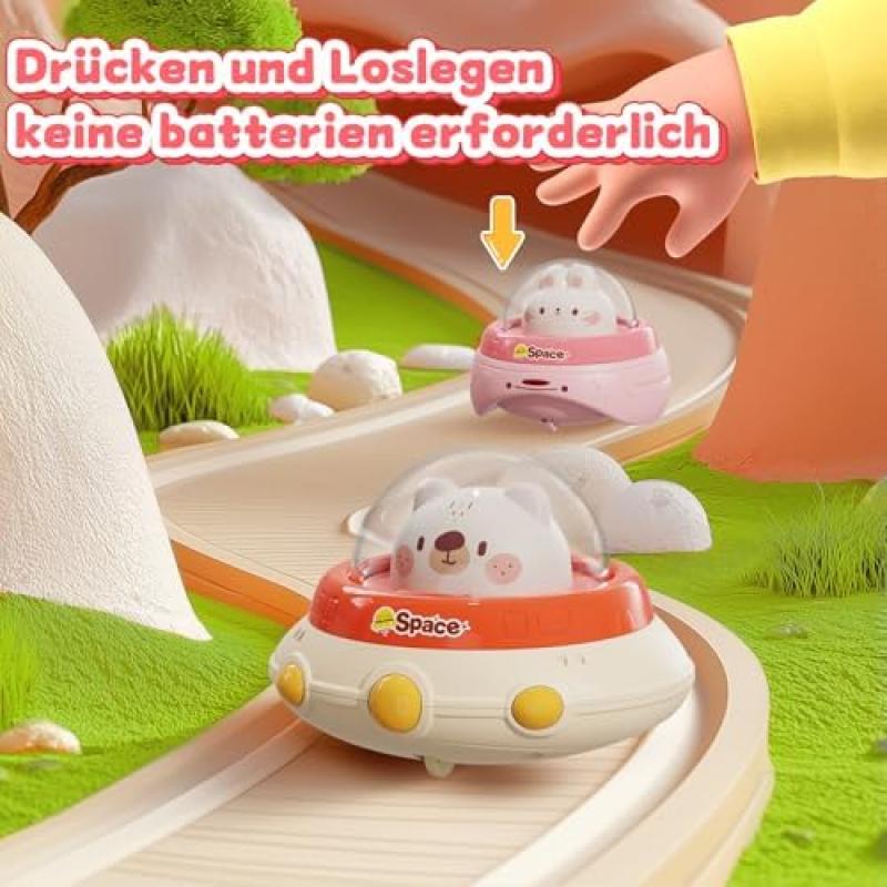 NUMBERFUN Baby Spielzeugauto Set, 4 Tierförmige Autos, Erstes Geburtstagsgeschenk für 1-3 Jährige Jungen Mädchen, Frühes Lernen Kleinkindspielzeug