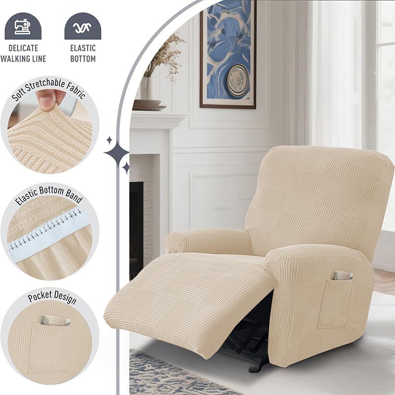 4Pcs/Set Elastic Recliner Sofa Covers Jacquard Recliner Armchair Slipcover Solid Single Relax Sofa Case Home Decor Living Room